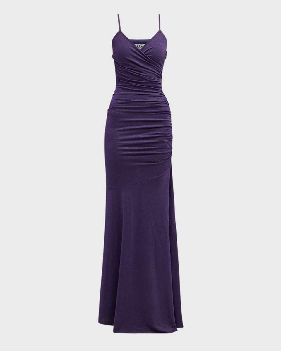 Sleeveless Ruched Shimmer Column Gown